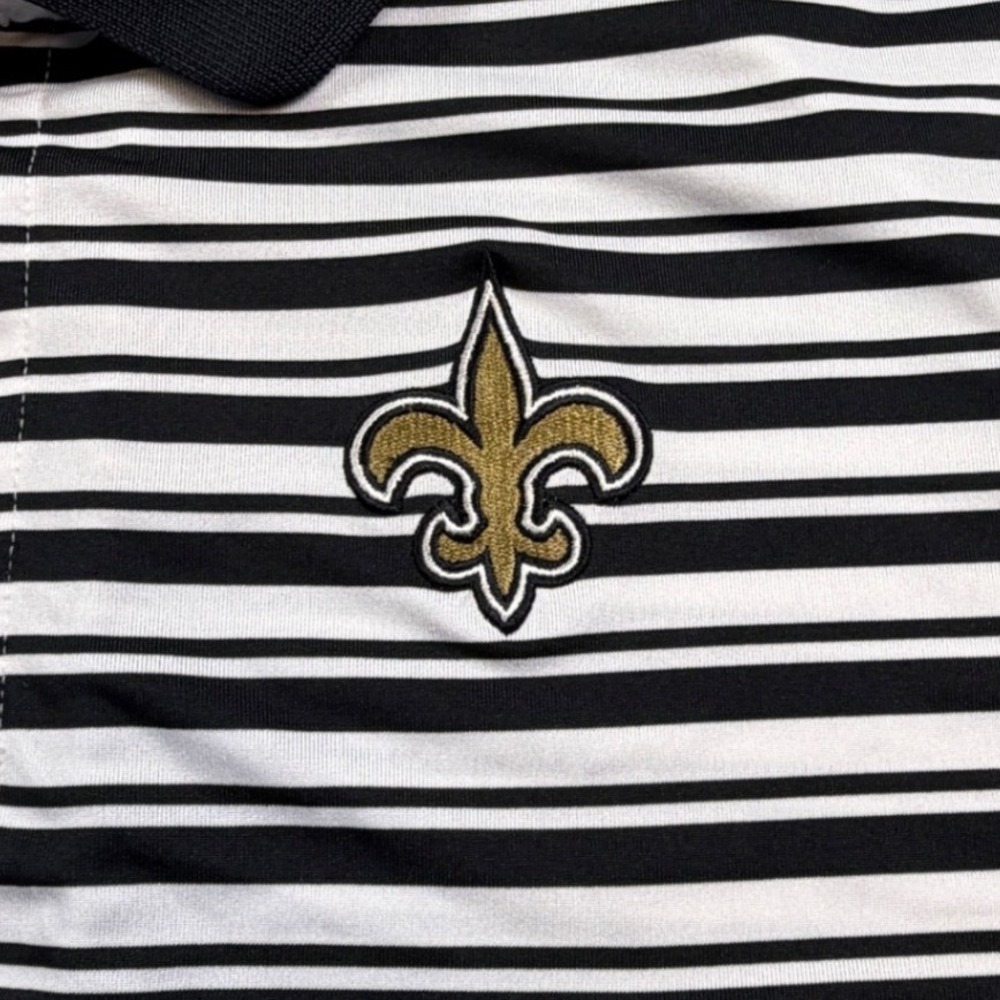 NFL Team Apparel Polo Mens L Black White Striped Saints Performance EUC - Picture 6 of 10